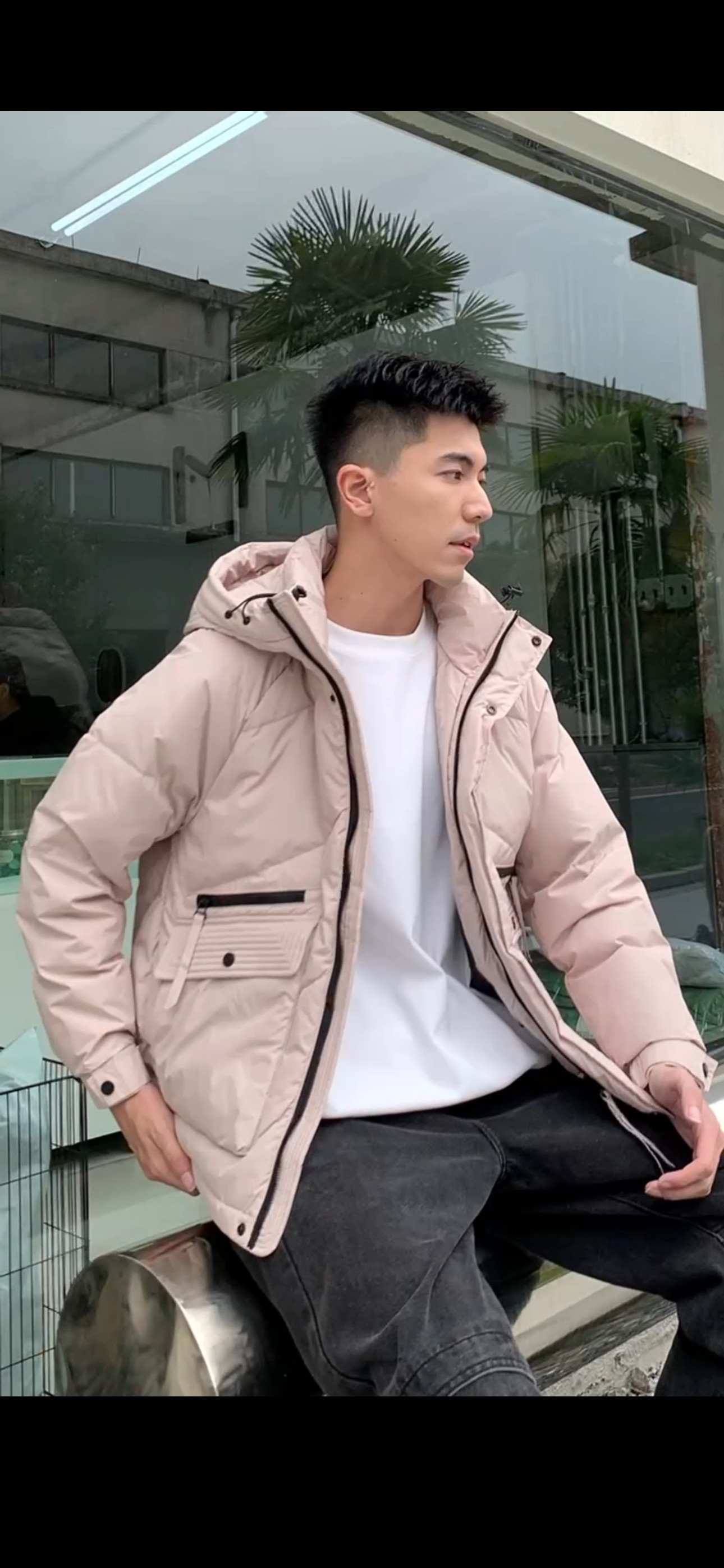 12K冬季韩版男士保暖连帽羽绒服百搭潮流日系工装时尚加厚羽绒衣