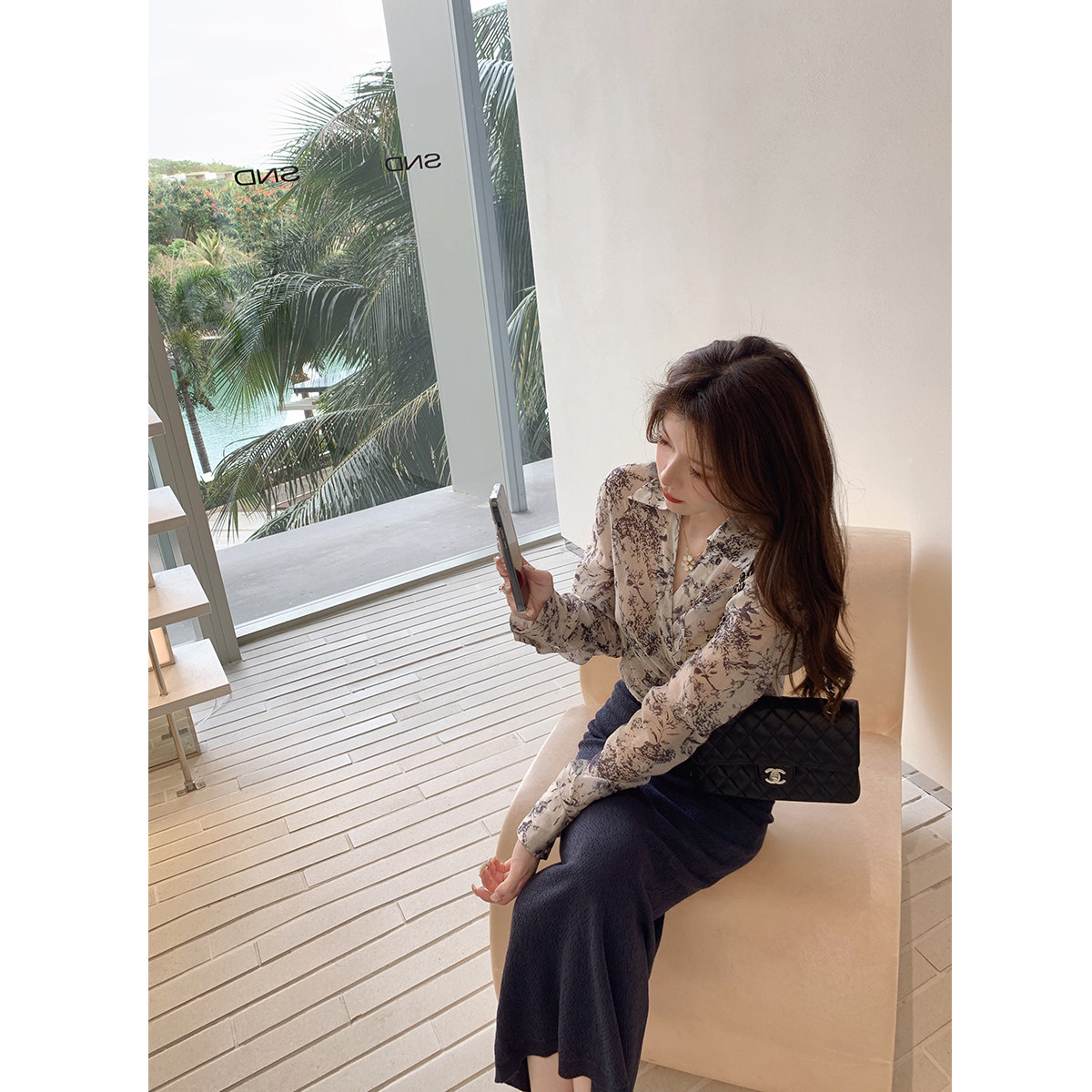 jill大姐姐 marylebone街区 爱穿衬衫的女孩春夏透感v领长袖衬衣