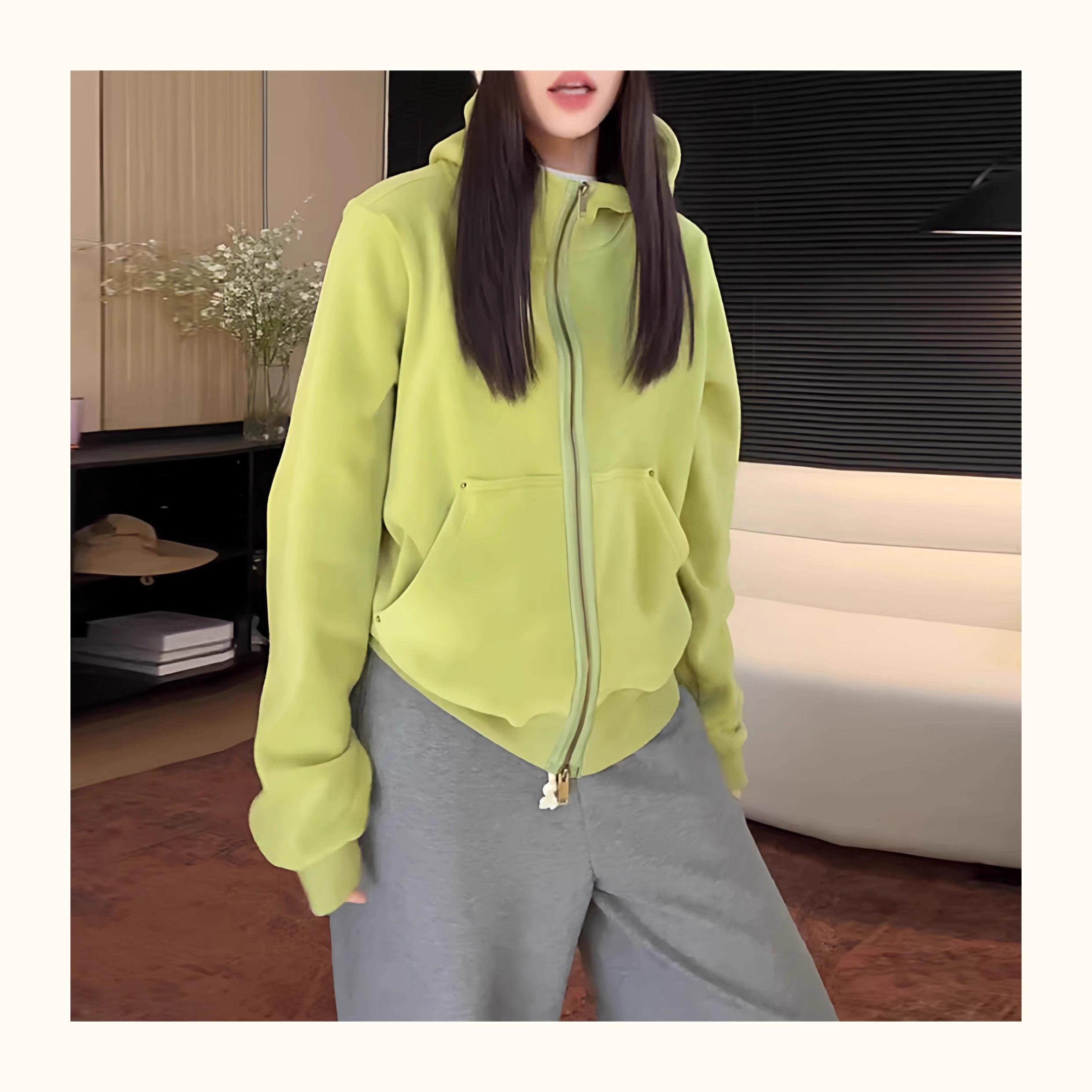 时尚设计感连帽双拉链长袖卫衣女2025秋冬新款慵懒风宽松显瘦上衣,女装/女士精品,卫衣/绒衫,淘宝优惠券,粉丝福利购,淘宝优惠卷