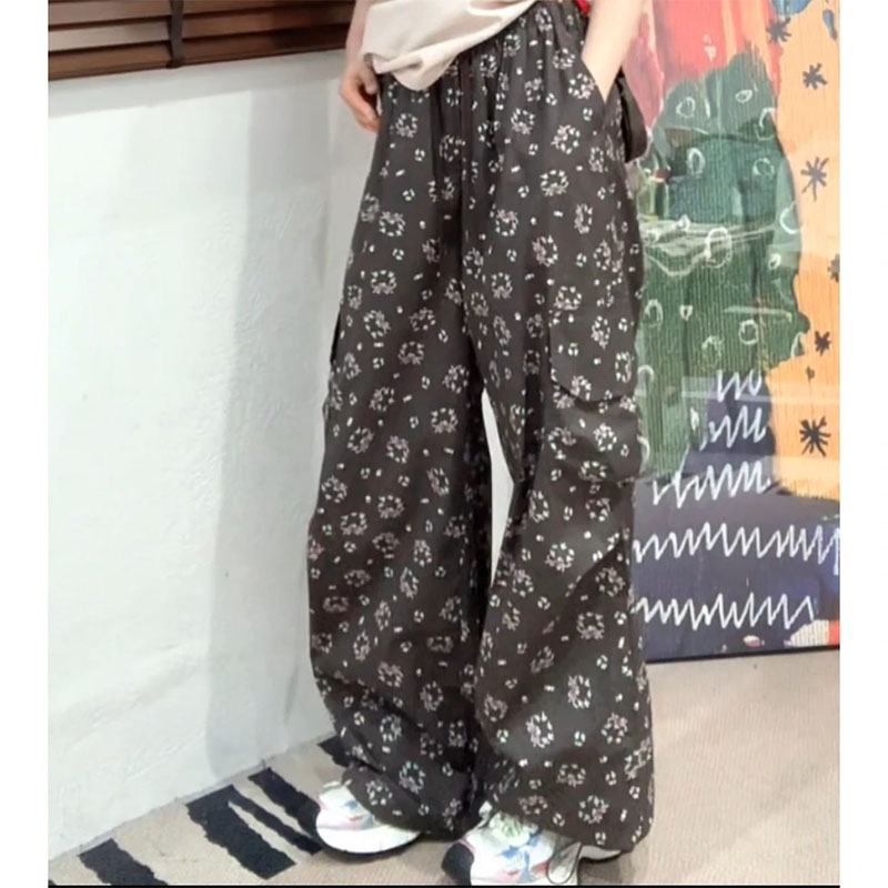 美式复古碎花薄款裤子2025春秋季新款设计感小众两穿休闲阔腿裤女