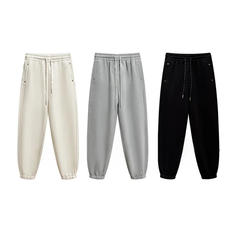 韩系加厚奥粒绒保暖束脚卫裤女秋冬2025新款松紧腰抽绳宽松休闲裤