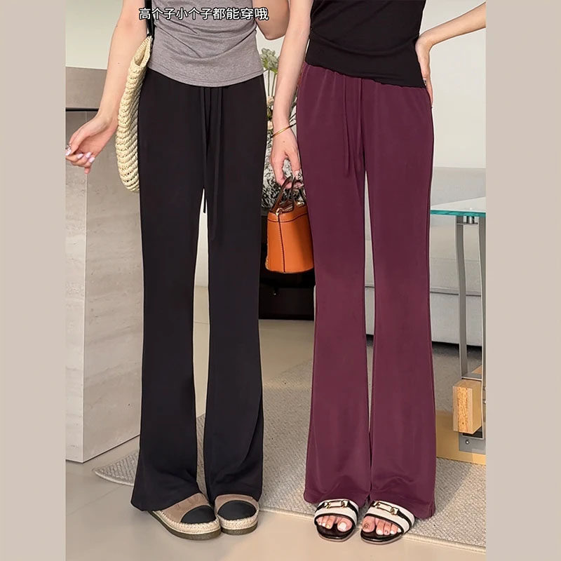 时尚简约直筒微喇裤子女款爆款2025新款夏季宽松显瘦垂感休闲裤潮