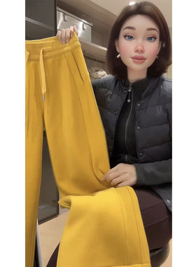 2025秋冬炸街时尚爆款高端欧货洋气高腰显瘦宽松直筒黄色休闲裤女