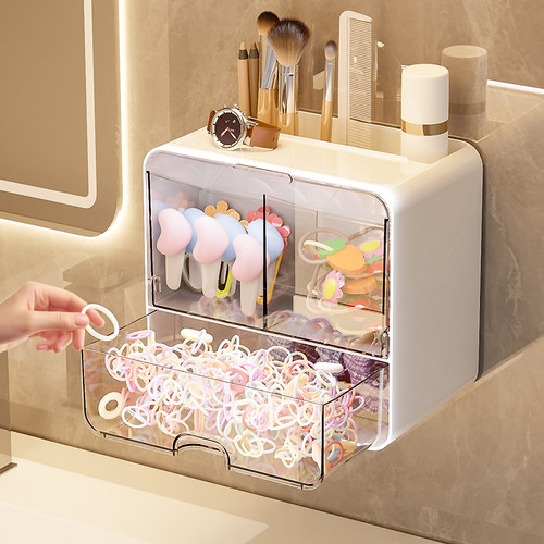 镜柜下抽屉式收纳盒整理壁挂置物架棉签化妆棉洗脸巾口红发饰发夹