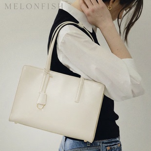 Melonfish高级感律师真皮托特女通勤大容量电脑包单肩包简约百搭