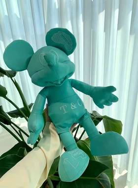 潮物牌摆件蒂芙T&CO联名款PU皮天蓝色米奇公仔礼物骨架可调节玩偶