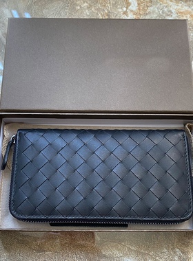 B1V经典横款皮拉链多卡位牛皮编织大格钱包商务男女手拿包钞票夹