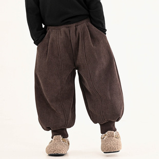儿童一体绒加厚灯芯绒中小童 新款 男童宽松百搭加绒裤 子2025秋冬季