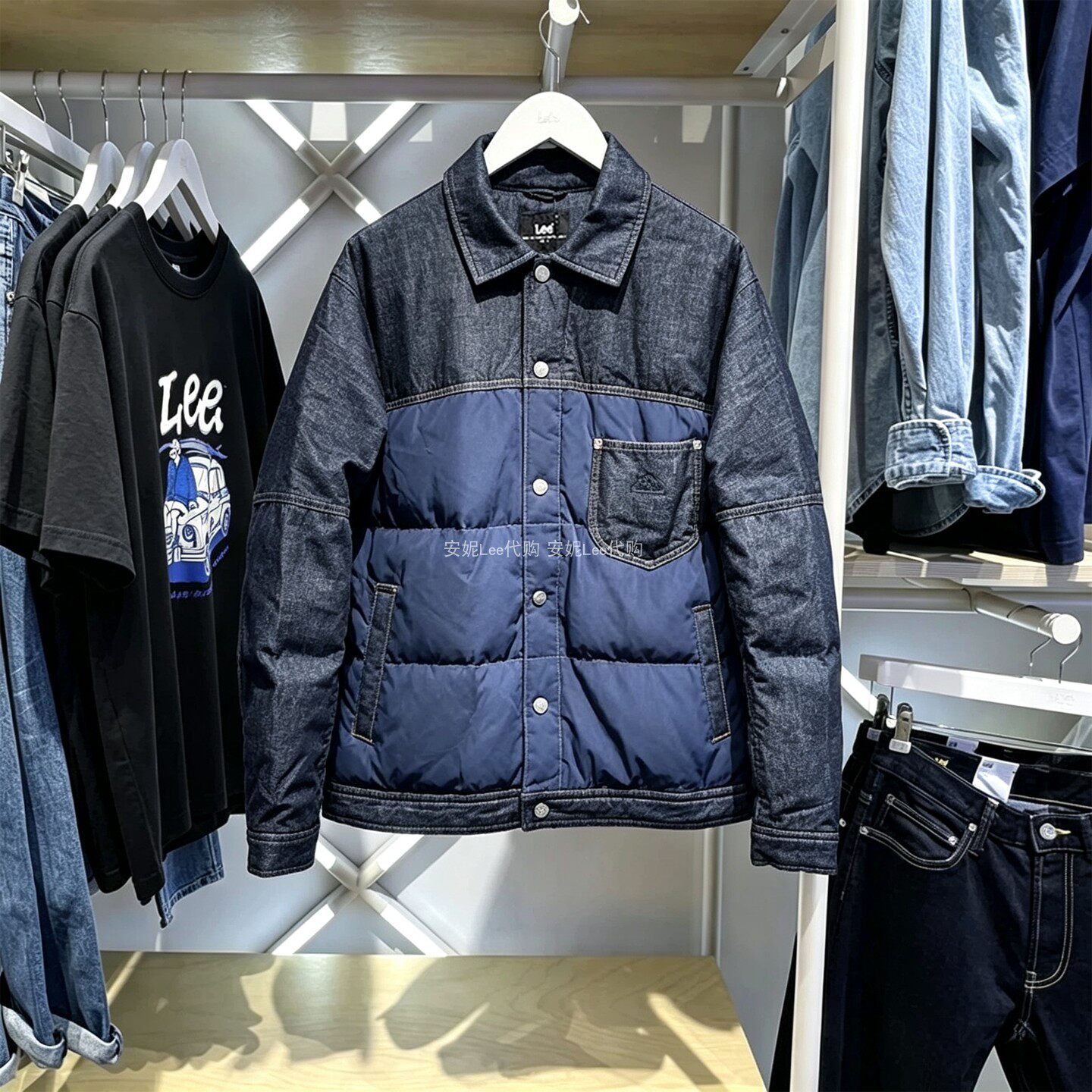 lee男士拼接牛仔羽绒服柔软舒适