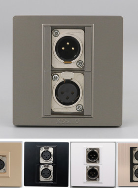 深灰色86型2个母卡侬插座铜芯双公卡龙XLR欧姆卡隆话筒插头面板盒