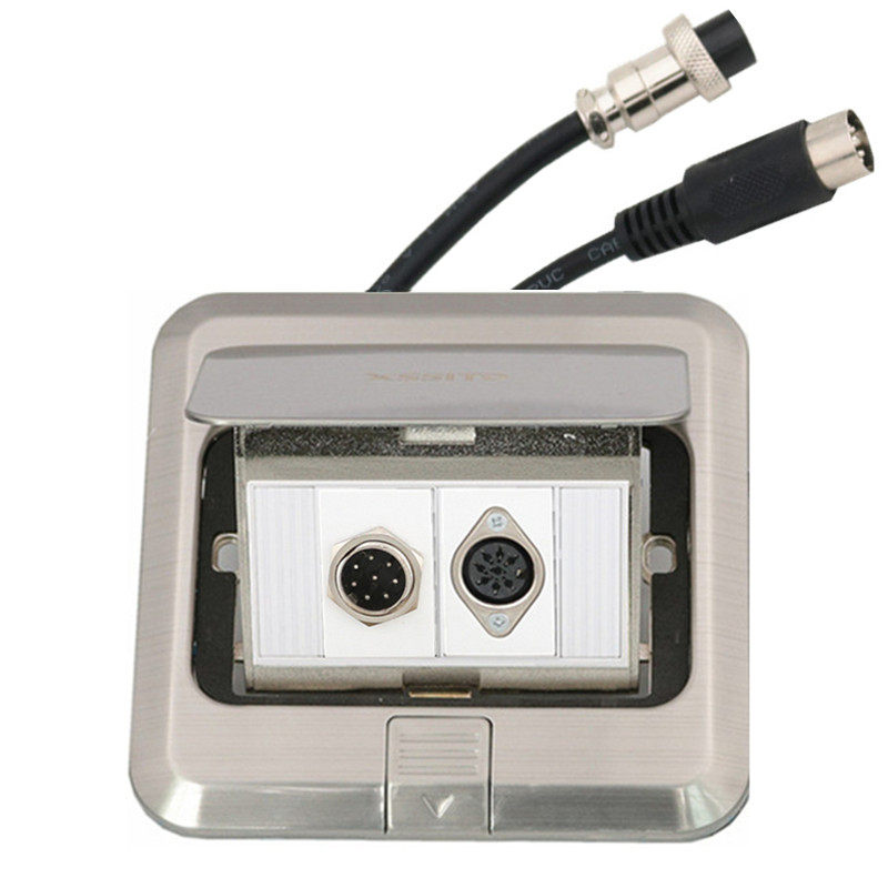 不锈钢银色地插八芯针8P话筒线手拉手会议麦克风延长音频线地插座