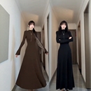 连衣裙2025咖色打底裙秋冬修身 半高领长款 大A字长裙 棉磨毛