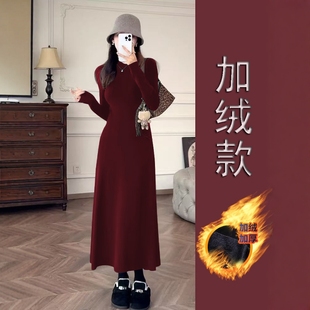 【2025新年战衣】棉加绒加厚安卡拉红修身长款连衣裙女显瘦长裙
