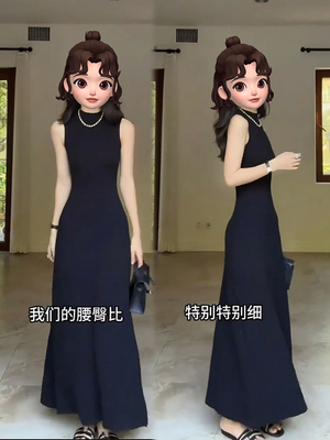 法式气质弹力显瘦无袖连衣裙