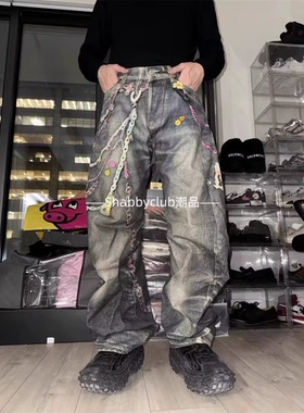 男女同款AC牛王25ss2006F糖果链条3D错觉印花1981m直筒弯刀牛仔裤