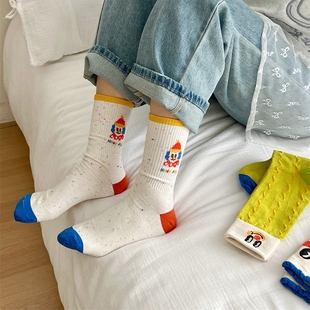 漫画纯棉袜 小丑搞怪可爱卡通中筒袜潮流网红长筒袜学院风日系个性