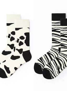 20SS袜子女清纯棉中长袜男奶牛斑马袜韩版可爱日系ins潮中筒袜女