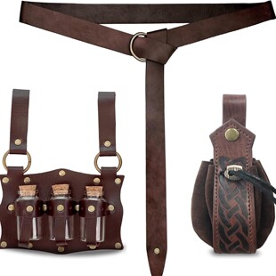 26款cosplay道具中世纪炼金术PU皮 3个软木药水瓶 奇幻腰包侧包