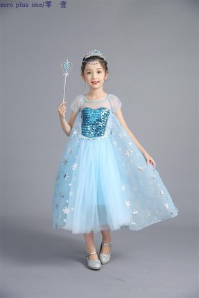 特价促销冰雪奇缘女童连衣裙子短袖亮片cosplay表演服演出服饰