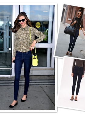 小喜家Hanes x Karla 2025春季高腰深蓝色百搭提臀紧身小脚牛仔裤