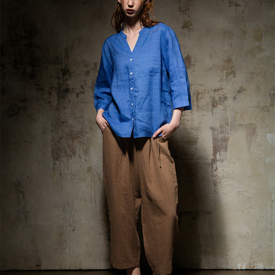HanesxKarla亚麻亮蓝色衬衫