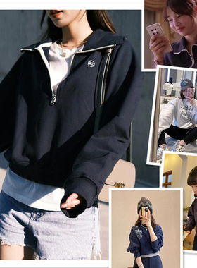 小喜家 现货 24秋冬 白百合同款韩国RECTO经典款小翻领半拉链卫衣