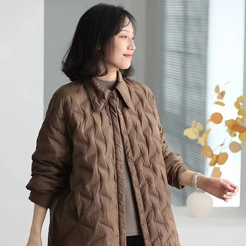 保暖衬衣式宽松轮廓形薄款羽绒服