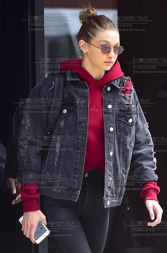 gigi hadid 牛仔同款惊爆秋季人气破洞补货短外套新品
