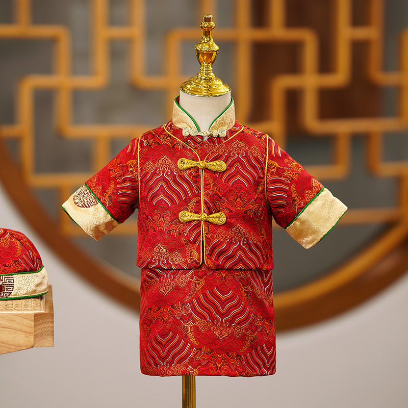男宝宝周岁礼服2022新款中国风生日宴套装汉服男童抓周衣服唐装夏