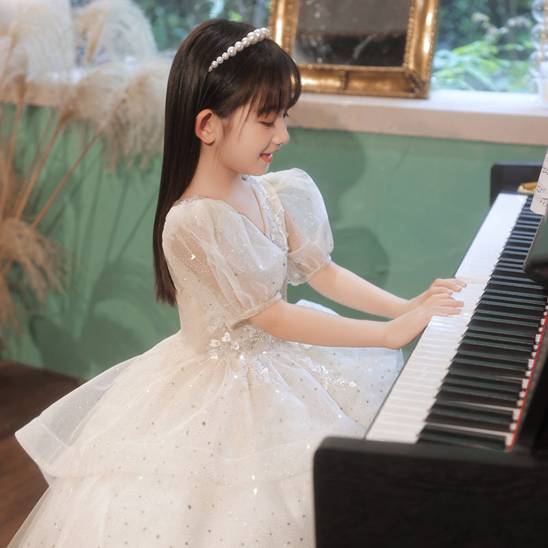 女童礼服儿童公主裙蓬蓬纱花童婚礼小女孩钢琴演奏演出服春季礼服