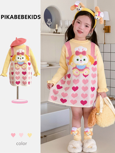 韩版秋冬女童宝宝黄色饼饼爱心毛衣裙儿童萌趣可爱卡通针织连衣裙