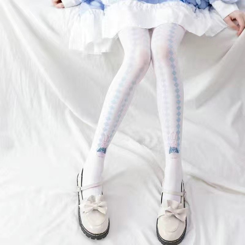 Japanese Lolita Print Pantyhose Gothic Retro Style Over-The-Knee Socks Loli Cosplay Summer and Autumn Thin Leggings