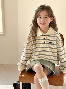 Ambb艾摩贝贝女童2025春季新品儿童POLO条纹卫衣