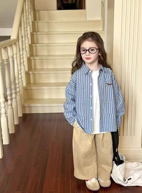 Ambb艾摩贝贝2024秋季新品休闲韩版条纹衬衫