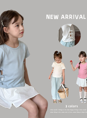 Ambb艾摩贝贝女童2024夏季新品儿童蝴蝶结修身T恤
