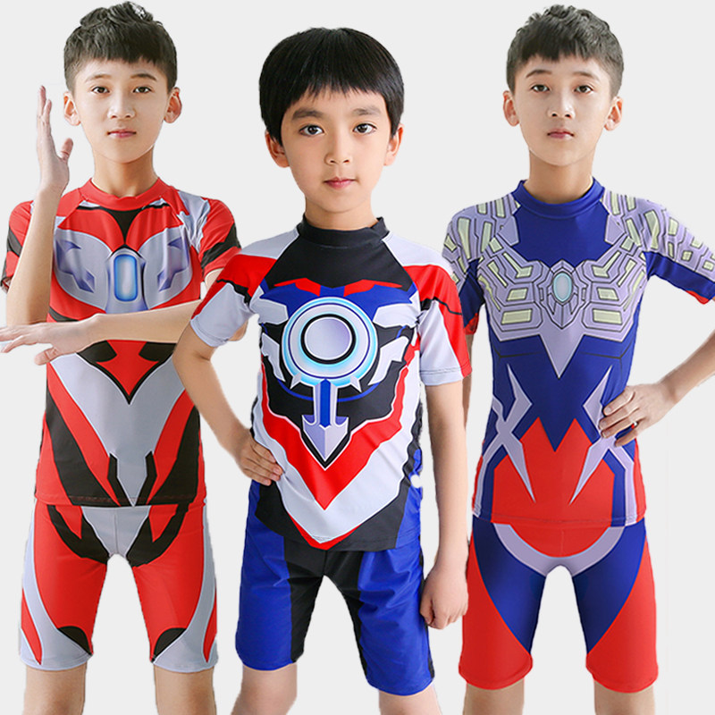 儿童泳衣男童分体中大童短袖防晒速干平角裤宝宝小学生男孩游泳装