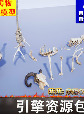 UE骷髅头动物骨骼骨头羊头鹿角下颚骨肋残骸骨头骨FBX