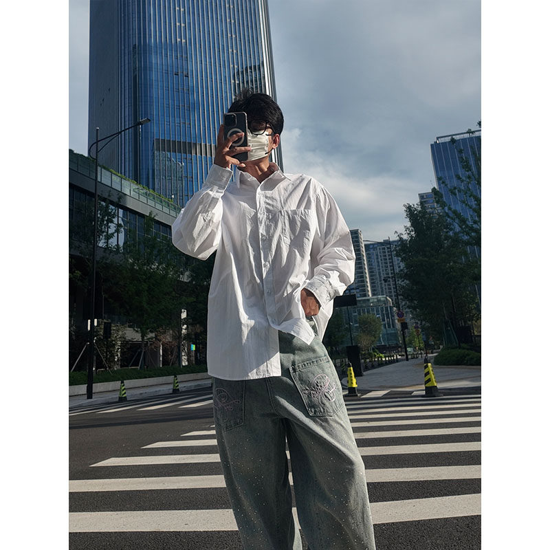 TANGZ STUDIO少年感穿搭棉质纯白色长袖衬衫男女oversize宽松衬衣