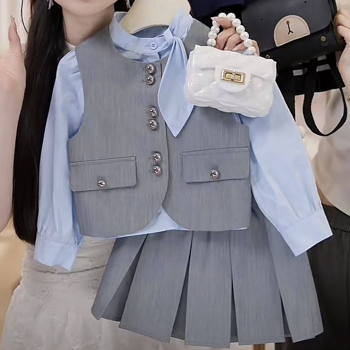 女童套装秋装2025新款儿童洋气女孩学院衬衫马甲百褶裙时髦三件套,童装/婴儿装/亲子装,套装,淘宝优惠券,粉丝福利购,淘宝优惠卷