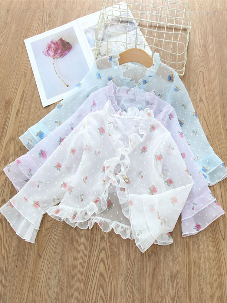 여아용 자외선 차단 의류 여름 다용도 속이 빈 베이비 숄과 양복 조끼 아동용 에어컨 셔츠 꽃무늬 외피 얇은 가디건