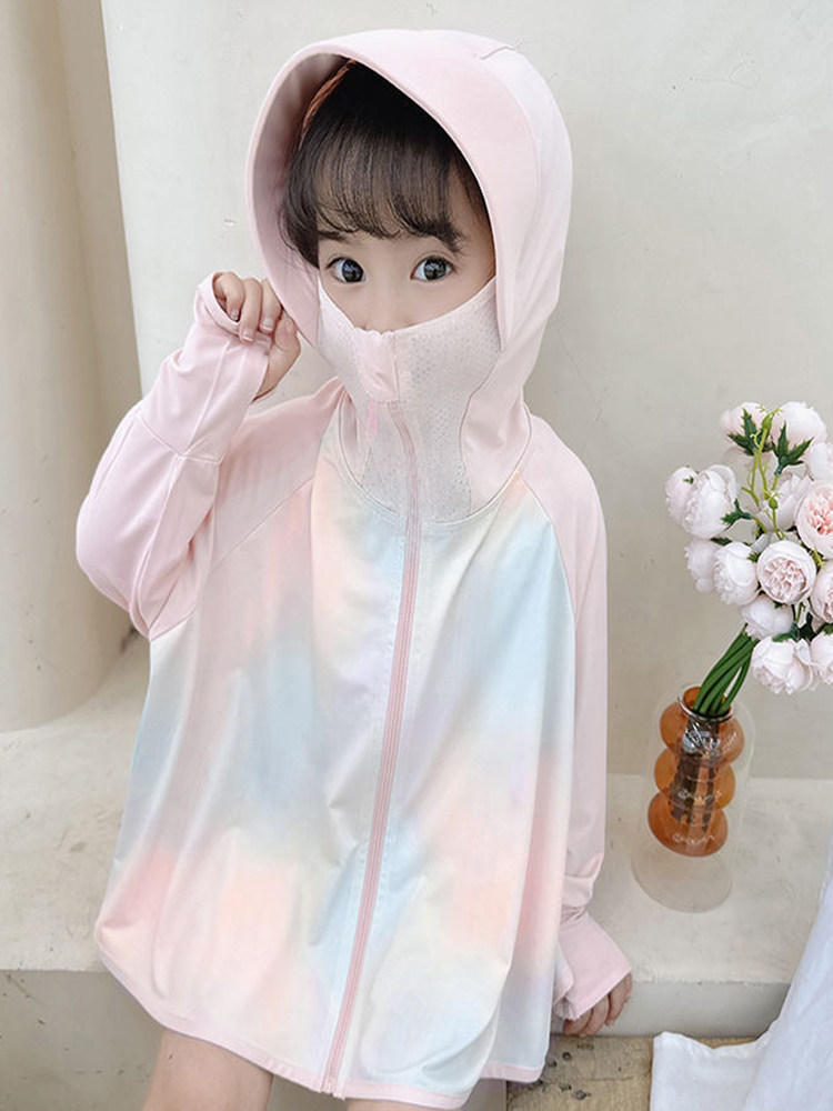 어린이 자외선 차단 의류 2024 새로운 여름 소녀 코트 얇은 통기성 후드 베이비 탑 한국 스타일 피부 의류