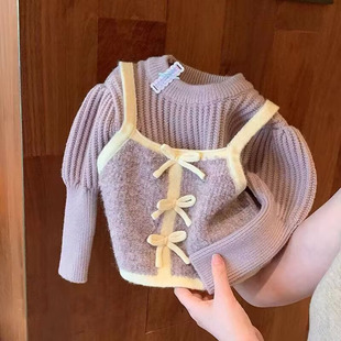 儿女宝宝童秋冬假两件洋气宝宝小香风针织衫 女童毛衣秋装 2025新款