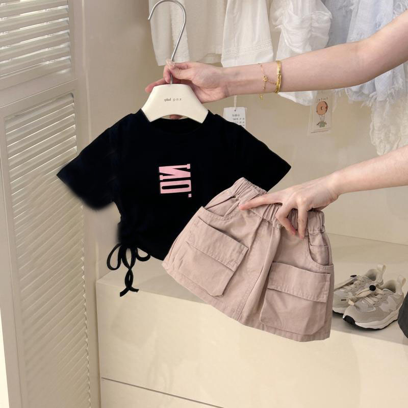 韩版女童套装夏季2025新款儿童时尚休闲百搭宝宝短裙短袖两件套潮