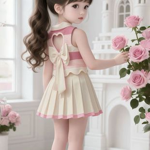 中大童学院儿童洋气夏装 2025新款 女孩百褶裙两件套潮 夏季 女童套装