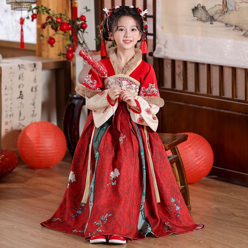 汉服女童冬装连衣裙唐装过年服