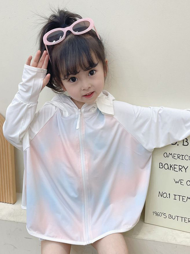 어린이 자외선 차단 의류 2024 새로운 여름 소녀 코트 얇은 통기성 후드 베이비 탑 한국 스타일 피부 의류
