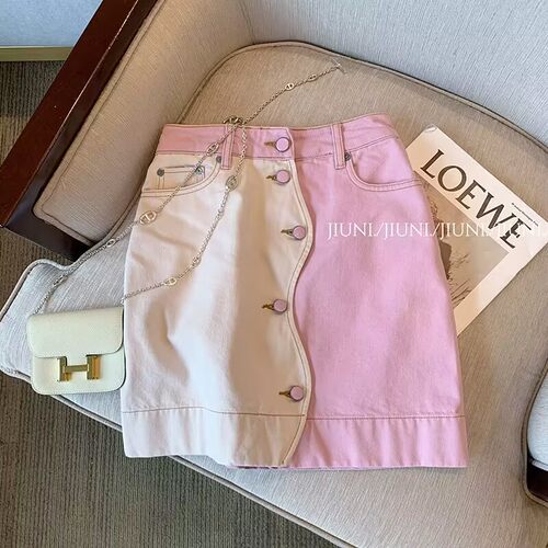 女童半身裙夏装洋气拼接撞色