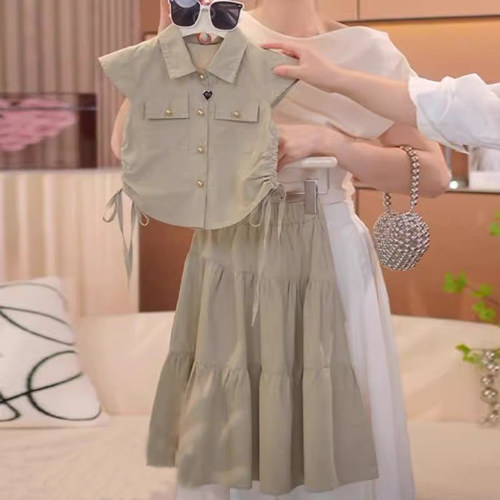 女童套装夏季衬衫半身裙两件