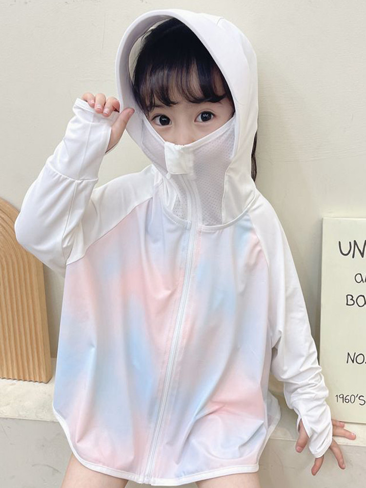 어린이 자외선 차단 의류 2024 새로운 여름 소녀 코트 얇은 통기성 후드 베이비 탑 한국 스타일 피부 의류