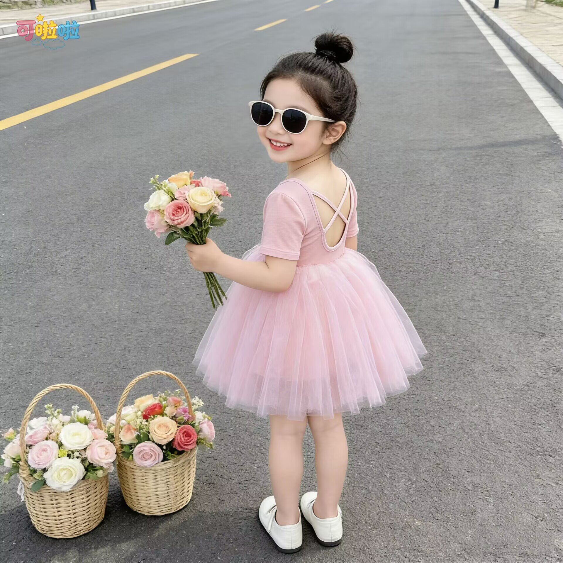 女童连衣裙夏季2026新款儿童短袖女宝宝洋气网纱裙公主韩版蓬蓬裙